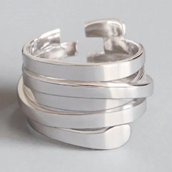 NEW ADJUSTABLE 925 STERLING SILVER MULTI LAYER RING - Picture 1 of 4